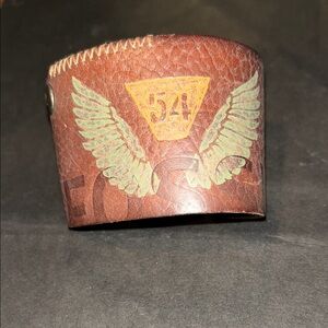 Fossil 54 Cuff Bracelet Mens Jewelry Unisex Brown Leather Rugged Distressed